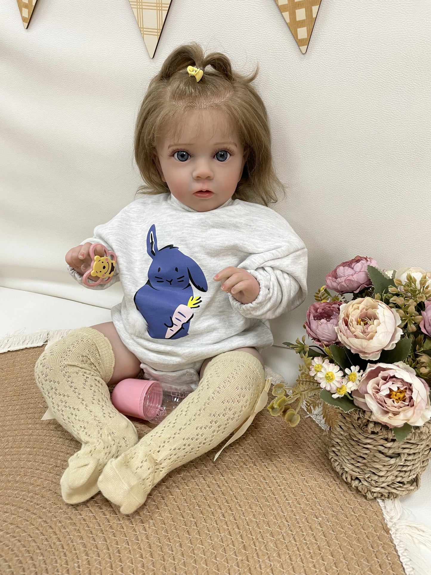 Clara 24-Inch Reborn Toddler Doll – Lifelike Blue-Eyed Soft Cloth Body Baby Girl with Hand-Implanted Hair