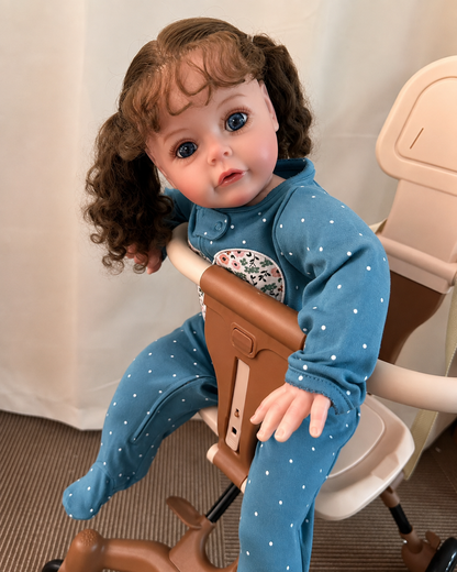 Poppy 24-Inch Reborn Baby Girl Doll – Realistic Toddler with Blue Eyes and Hand-Implanted Curly Hair