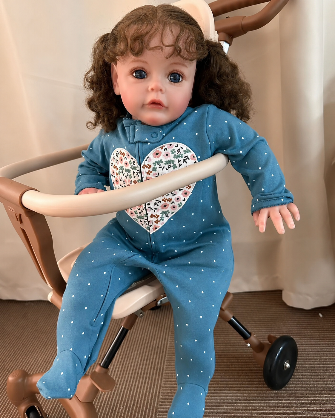 Poppy 24-Inch Reborn Baby Girl Doll – Realistic Toddler with Blue Eyes and Hand-Implanted Curly Hair