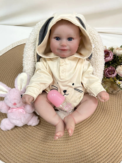 Tilly 19-Inch Reborn Baby Girl Doll – Soft Cloth Body Newborn with Blue Eyes and Hand-Painted Hair