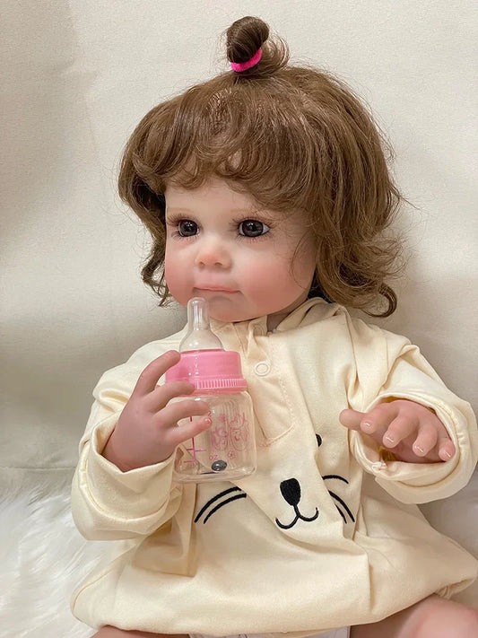 Pippa 22 Inch Reborn Girl Doll – Full Vinyl Waterproof Baby Doll with Open Blue Eyes and Hand-Implanted Hair