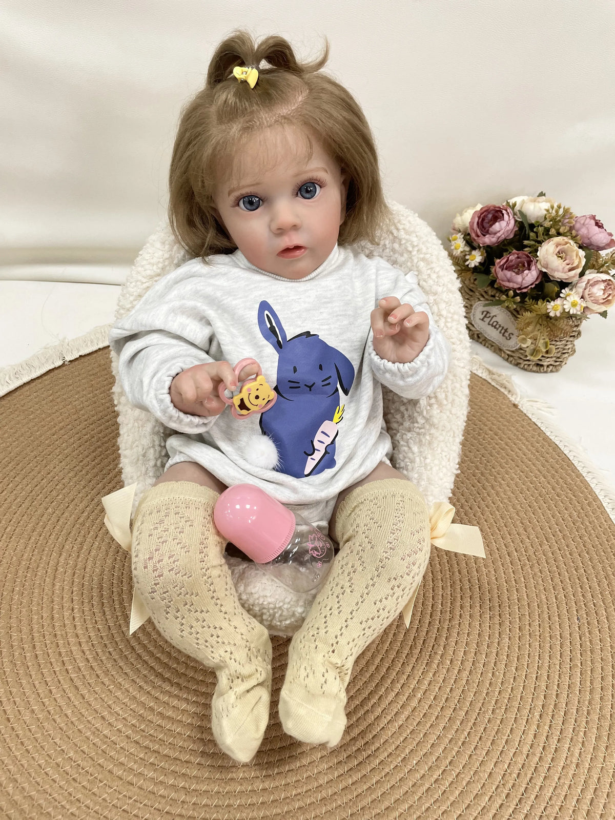 Clara 24-Inch Reborn Toddler Doll – Lifelike Blue-Eyed Soft Cloth Body Baby Girl with Hand-Implanted Hair