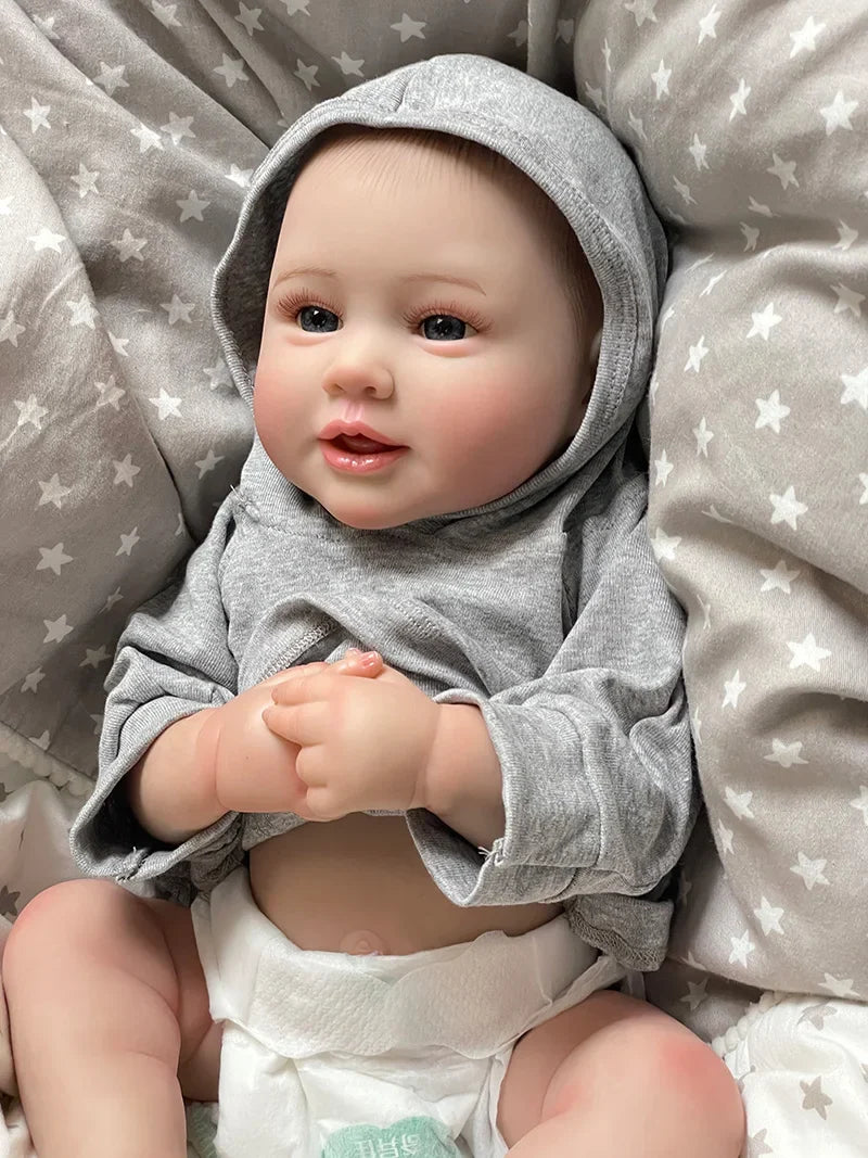 Lucien 20-Inch Smiling Reborn Baby Doll – Full Vinyl Blue-Eyed Newborn with Hand-Painted Hair