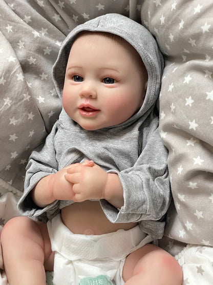 Lucien 20-Inch Smiling Reborn Baby Doll – Full Vinyl Blue-Eyed Newborn with Hand-Painted Hair