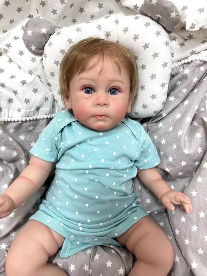Finn 24-Inch Reborn Baby Doll – Realistic Baby with Open Blue Eyes and Hand-Implanted Hair