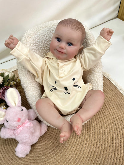 Tilly 19-Inch Reborn Baby Girl Doll – Soft Cloth Body Newborn with Blue Eyes and Hand-Painted Hair