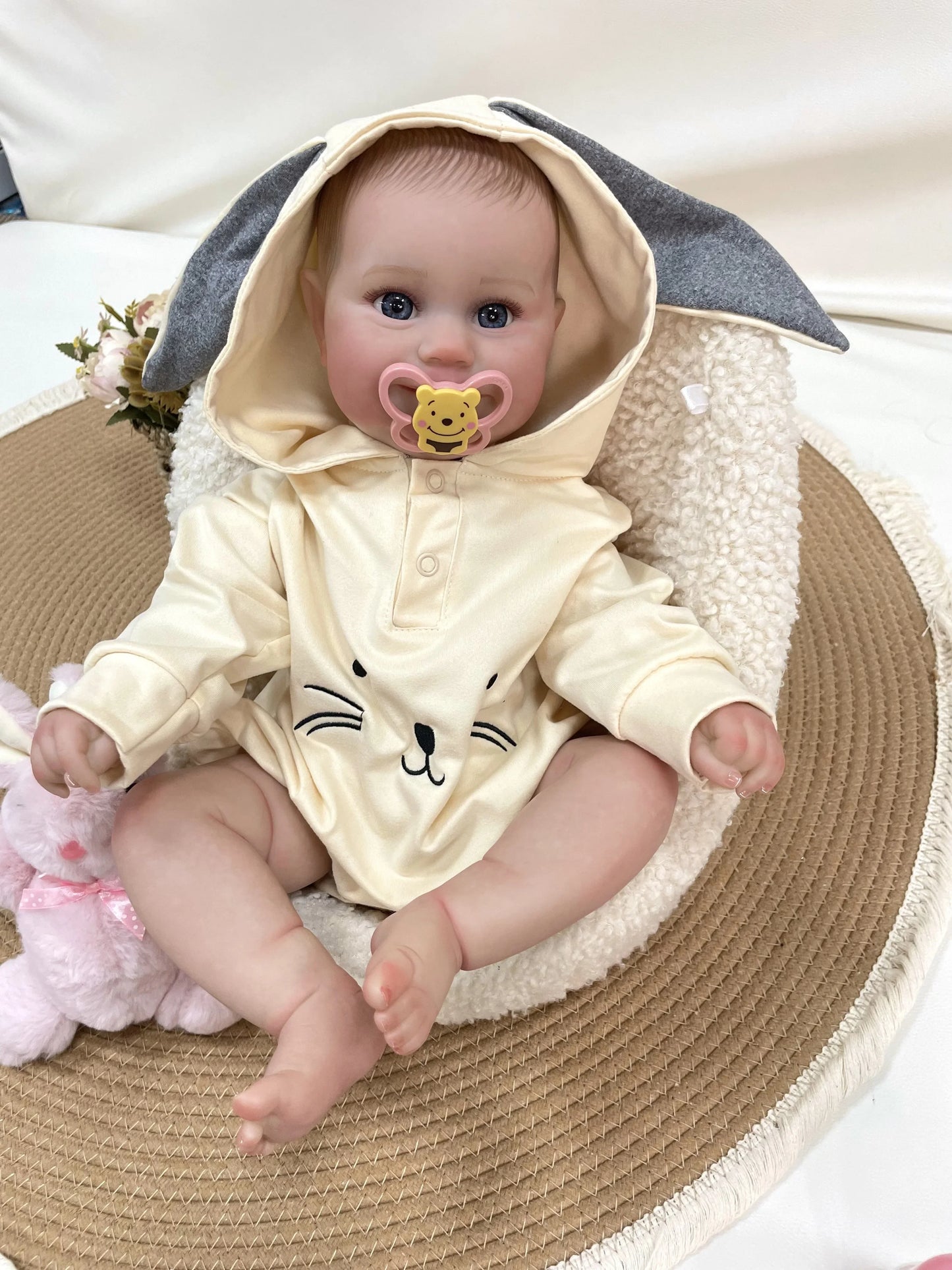 Tilly 19-Inch Reborn Baby Girl Doll – Soft Cloth Body Newborn with Blue Eyes and Hand-Painted Hair