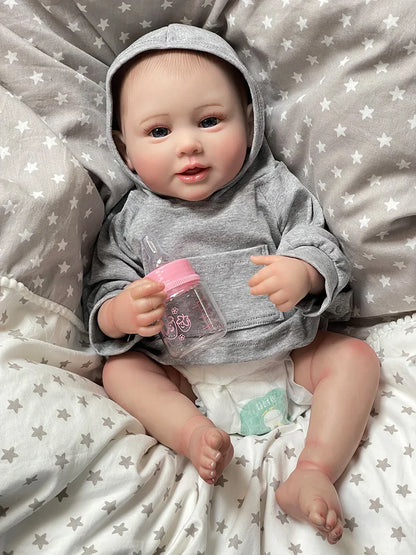 Lucien 20-Inch Smiling Reborn Baby Doll – Full Vinyl Blue-Eyed Newborn with Hand-Painted Hair