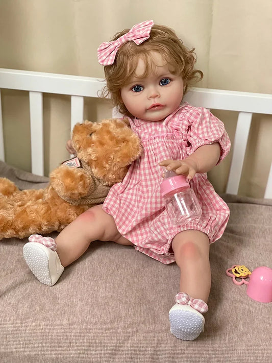 Rose 24-Inch Reborn Baby Girl Doll – Blue-Eyed Toddler with Hand-Implanted Hair