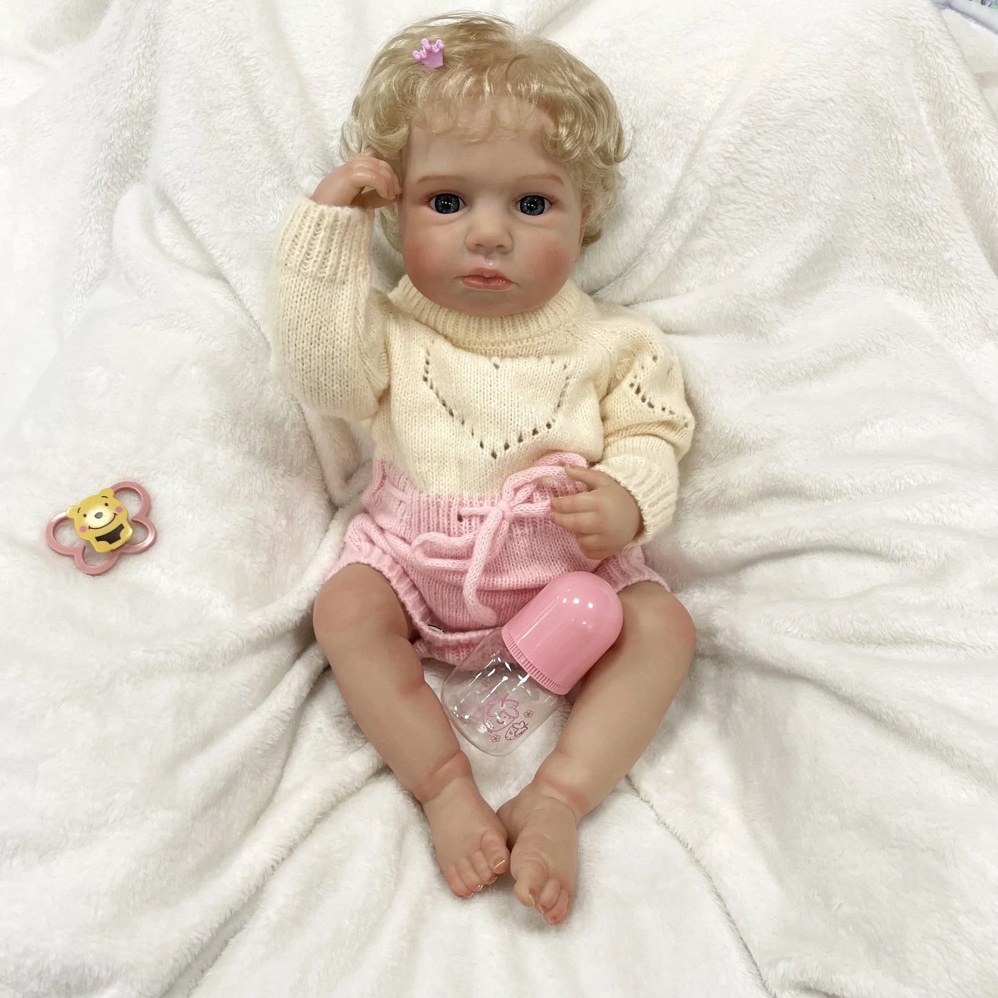 Loulou 20-Inch Reborn Baby Doll – Blue-Eyed Baby with Hand-Rooted Blonde Hair