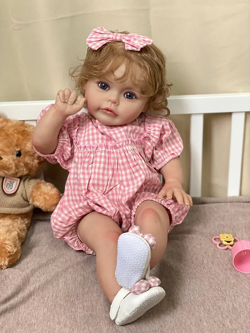 Rose 24-Inch Reborn Baby Girl Doll – Blue-Eyed Toddler with Hand-Implanted Hair