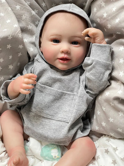 Lucien 20-Inch Smiling Reborn Baby Doll – Full Vinyl Blue-Eyed Newborn with Hand-Painted Hair