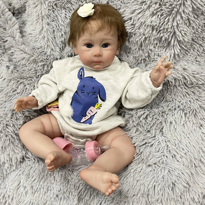 Lilly 24-Inch Reborn Toddler Doll – Lifelike Blue-Eyed Soft Cloth Body Baby Girl with Hand-Implanted Hair