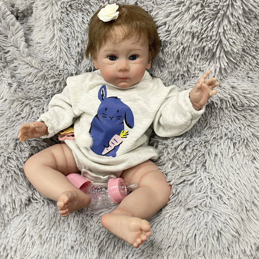 Lilly 24-Inch Reborn Toddler Doll – Lifelike Blue-Eyed Soft Cloth Body Baby Girl with Hand-Implanted Hair