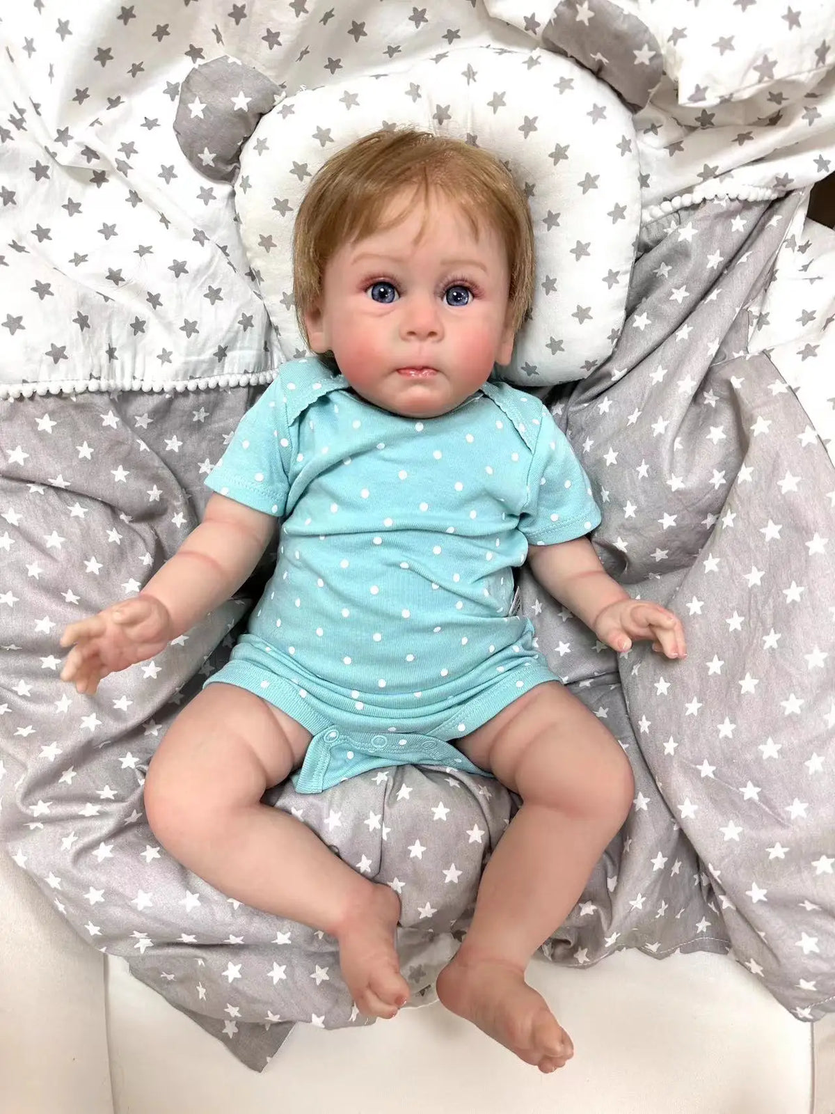 Finn 24-Inch Reborn Baby Doll – Realistic Baby with Open Blue Eyes and Hand-Implanted Hair