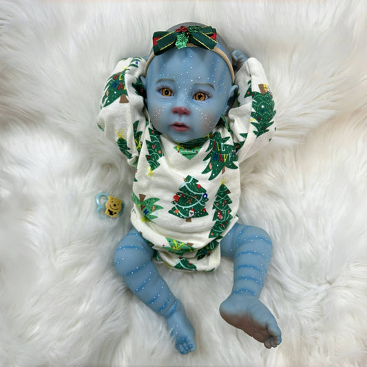 Lunaria 20-Inch Avatar-Inspired Alien Reborn Baby Doll – Full Vinyl Blue Fantasy Baby with Golden Eyes