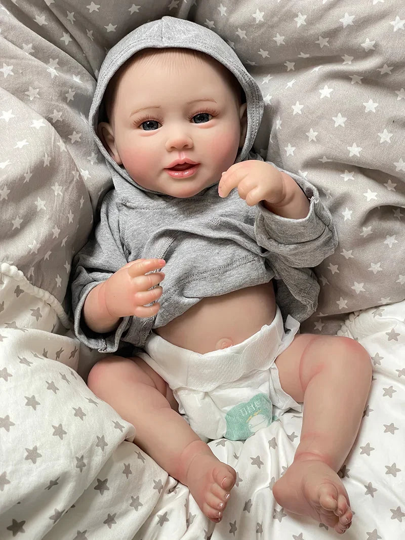 Lucien 20-Inch Smiling Reborn Baby Doll – Full Vinyl Blue-Eyed Newborn with Hand-Painted Hair