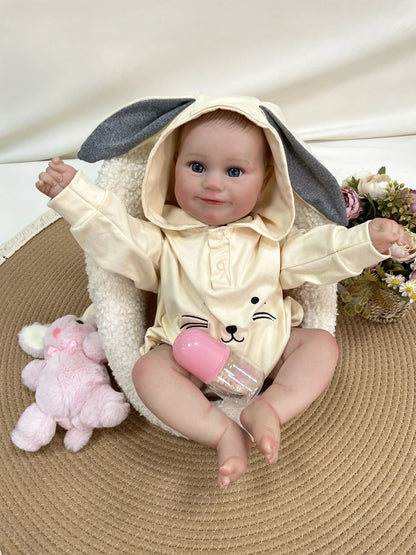 Tilly 19-Inch Reborn Baby Girl Doll – Soft Cloth Body Newborn with Blue Eyes and Hand-Painted Hair