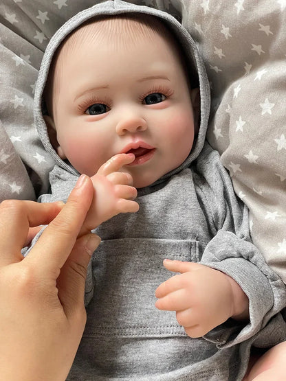 Lucien 20-Inch Smiling Reborn Baby Doll – Full Vinyl Blue-Eyed Newborn with Hand-Painted Hair