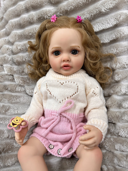Pearl 20-Inch Reborn Baby Girl Doll – Waterproof Full Vinyl Baby with Blue Eyes and Hand-Painted Hair