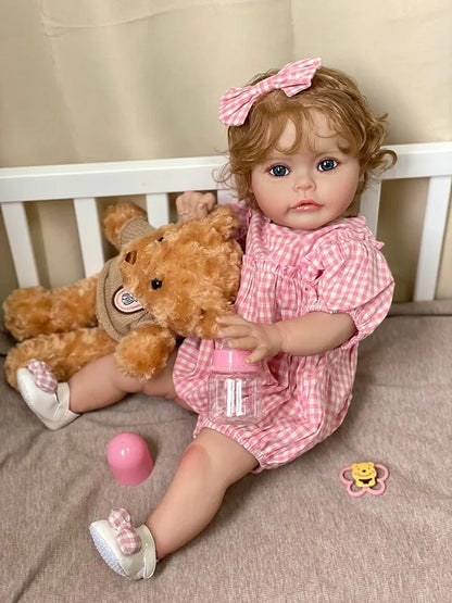 Rose 24-Inch Reborn Baby Girl Doll – Blue-Eyed Toddler with Hand-Implanted Hair