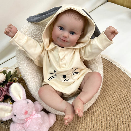 Tilly 19-Inch Reborn Baby Girl Doll – Soft Cloth Body Newborn with Blue Eyes and Hand-Painted Hair