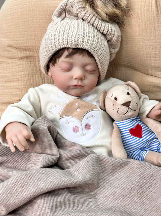 Avery 19-Inch Sleeping Reborn Baby Doll – Lifelike Soft Cloth Body Newborn with Hand-Implanted Hair