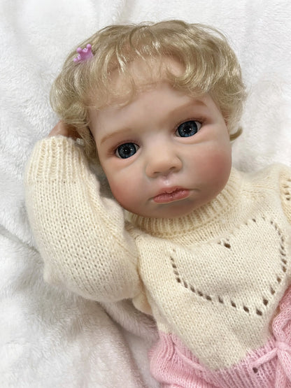 Loulou 20-Inch Reborn Baby Doll – Blue-Eyed Baby with Hand-Rooted Blonde Hair