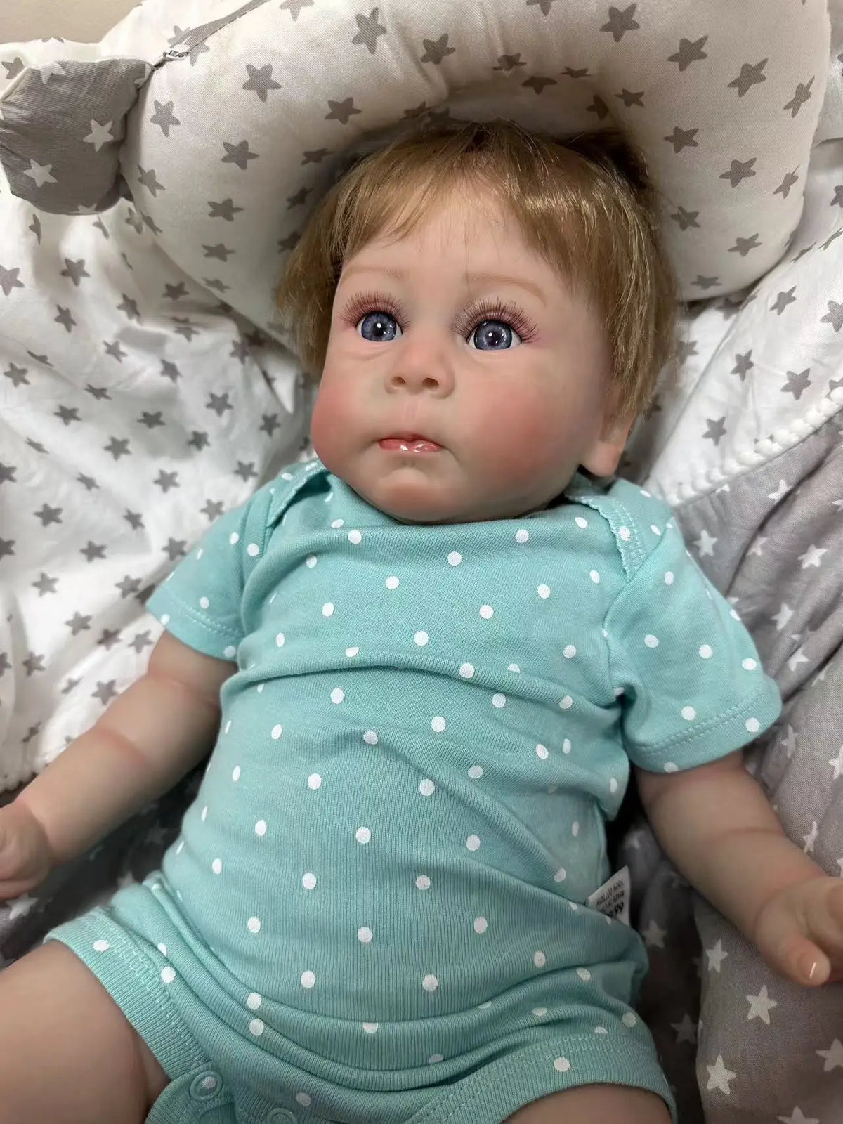 Finn 24-Inch Reborn Baby Doll – Realistic Baby with Open Blue Eyes and Hand-Implanted Hair
