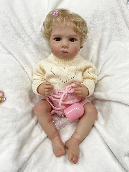Loulou 20-Inch Reborn Baby Doll – Blue-Eyed Baby with Hand-Rooted Blonde Hair