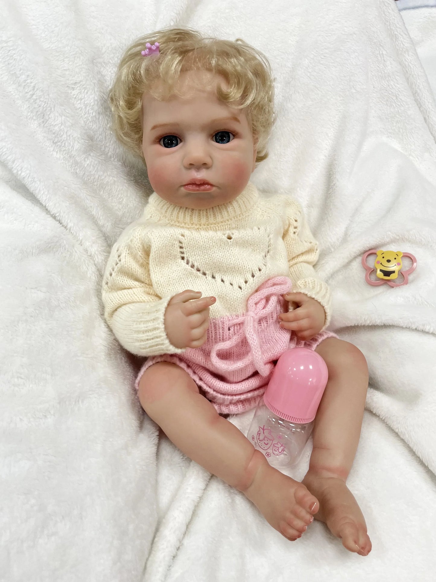 Loulou 20-Inch Reborn Baby Doll – Blue-Eyed Baby with Hand-Rooted Blonde Hair