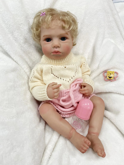Loulou 20-Inch Reborn Baby Doll – Blue-Eyed Baby with Hand-Rooted Blonde Hair