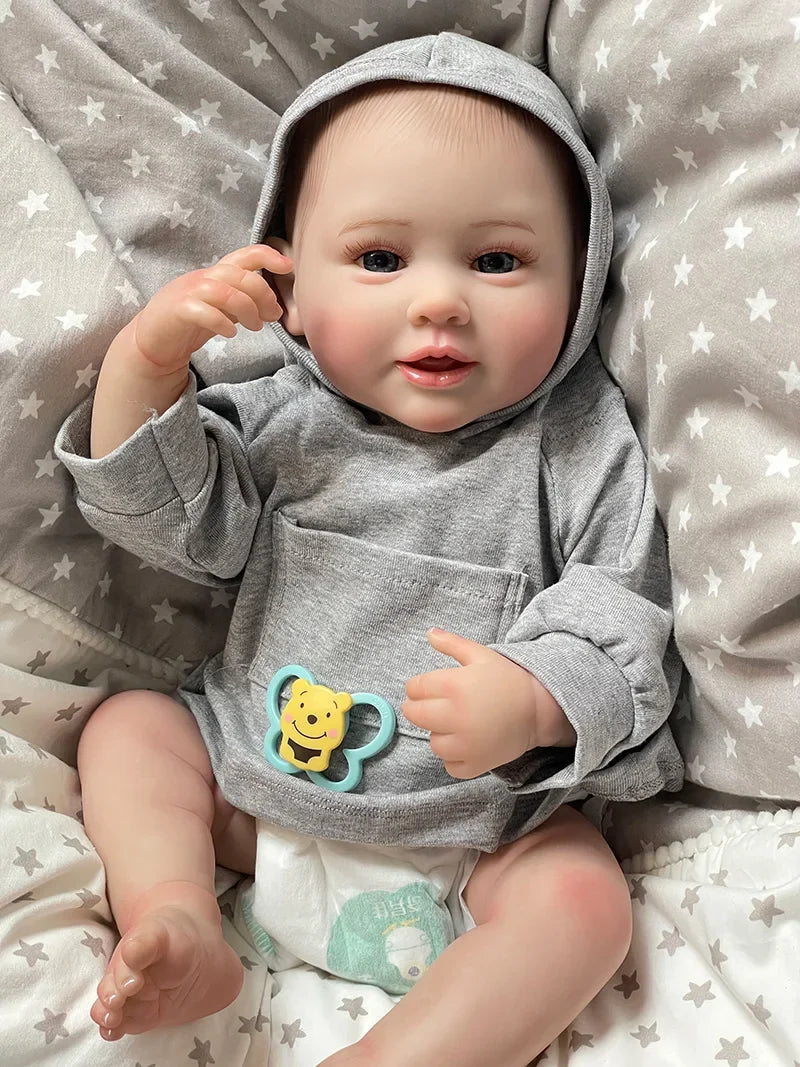 Lucien 20-Inch Smiling Reborn Baby Doll – Full Vinyl Blue-Eyed Newborn with Hand-Painted Hair