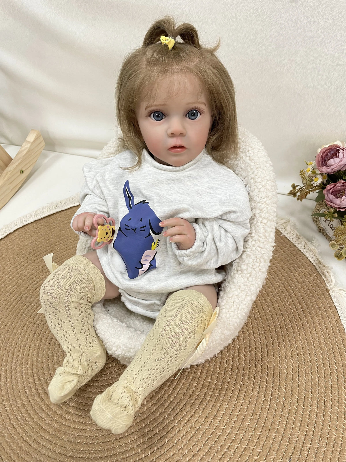 Clara 24-Inch Reborn Toddler Doll – Lifelike Blue-Eyed Soft Cloth Body Baby Girl with Hand-Implanted Hair
